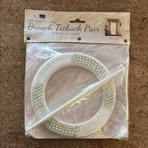 White Brooch Tieback Pair with Rhinestones
